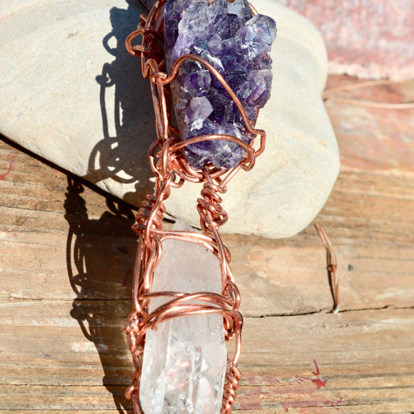 Conceptual Subculture Other - Amethyst Druzy Quartz Crystal Pendant Copper OOAK